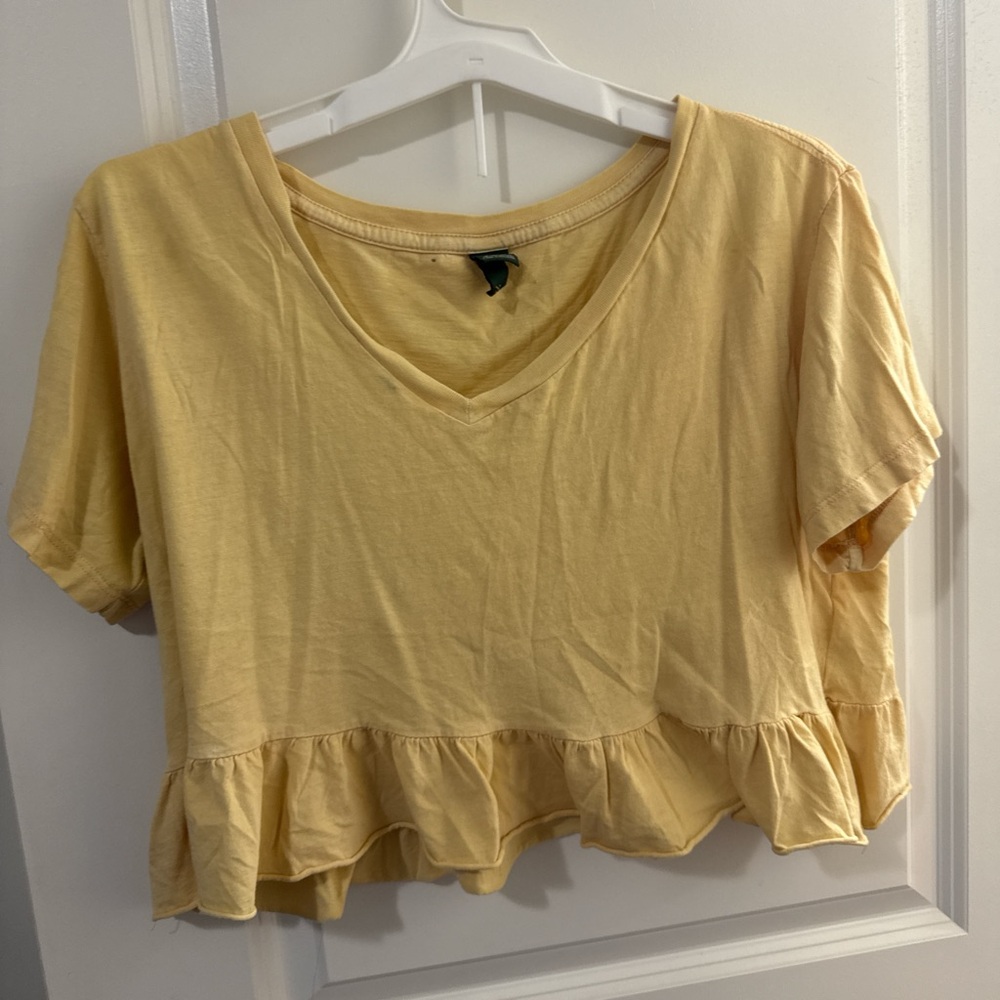 Wild Fable Light Yellow V-Neck Ruffle Crop Top